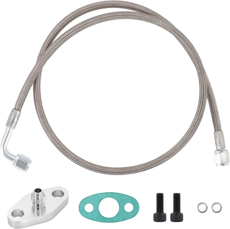 Tektall 4AN Turbo Oil Feed Line 36" Turbo Feed Line Length Stainless Steel Braided 4AN Pressure Stainless Remote Turbocharger 90 Degree End Straight Hose End, Line Fitting Included - Image 1